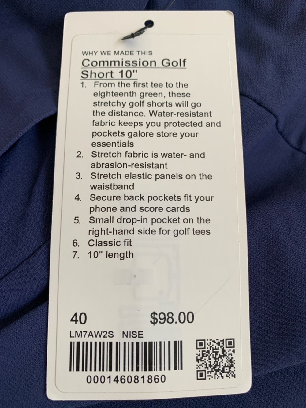 Lululemon Navy Commission Golf Short 10" - Size 40
